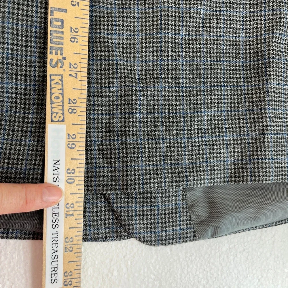 Lauren Ralph Lauren Men's 48R Gray‎ Blue Houndstooth Silk Wool Blazer Jacket